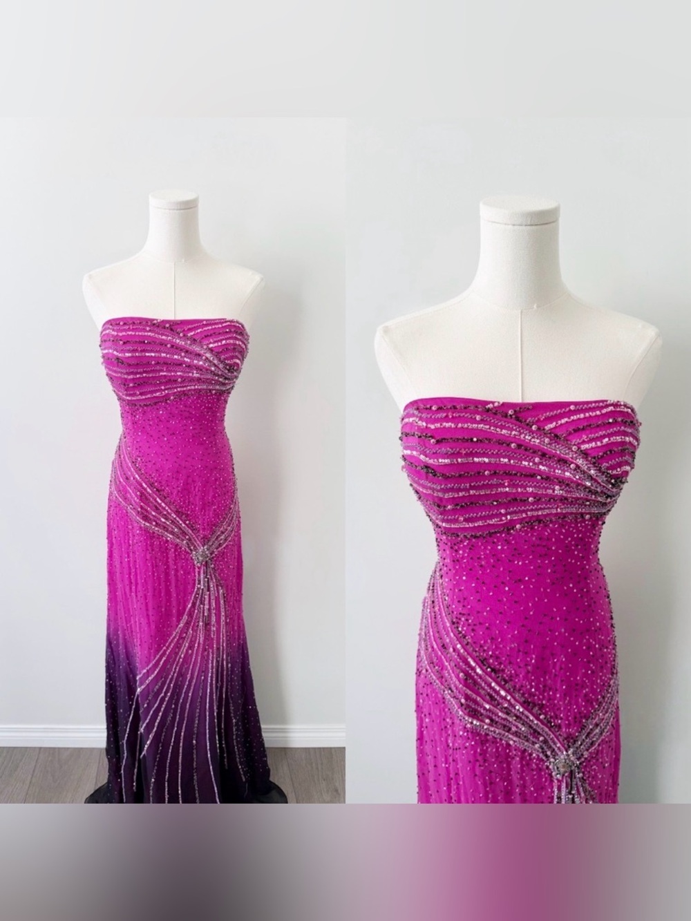 Hannah S 100% silk beaded maxi dress